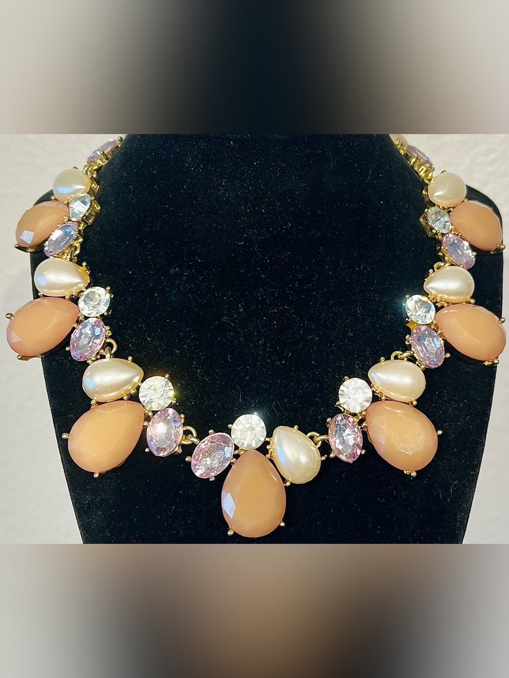 Leslie Danzis Peach and Pearl Teardrop Statement Necklace